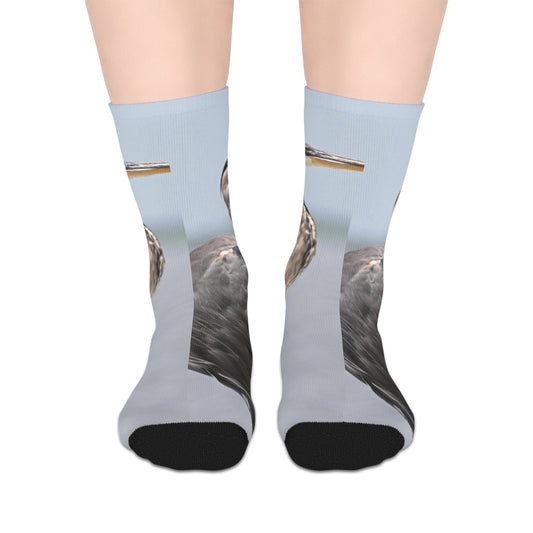 Charming Great Blue Heron Design Mid-Length Socks for Nature Lovers, Cute Gift, Cozy Footwear, Novelty Socks, Animal-themed Accessories