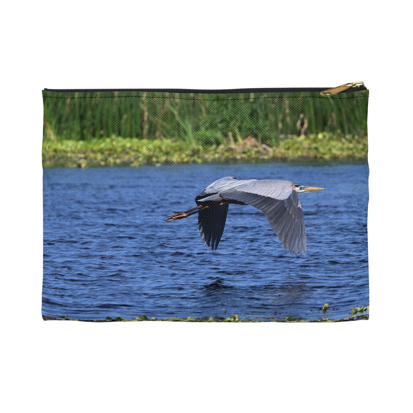 Nature-Inspired Accessory Pouch with Flying Heron Design, Wildlife Organizer, Eco-Friendly Gift, Travel Essentials, Bird Lover's Tote