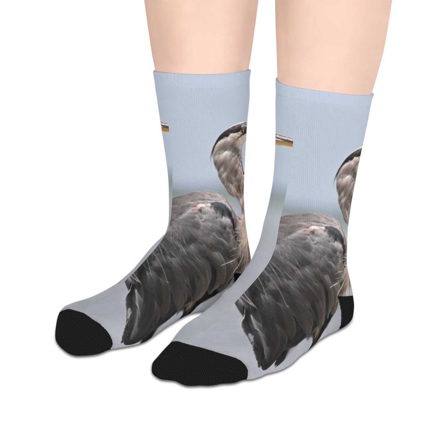 Charming Great Blue Heron Design Mid-Length Socks for Nature Lovers, Cute Gift, Cozy Footwear, Novelty Socks, Animal-themed Accessories