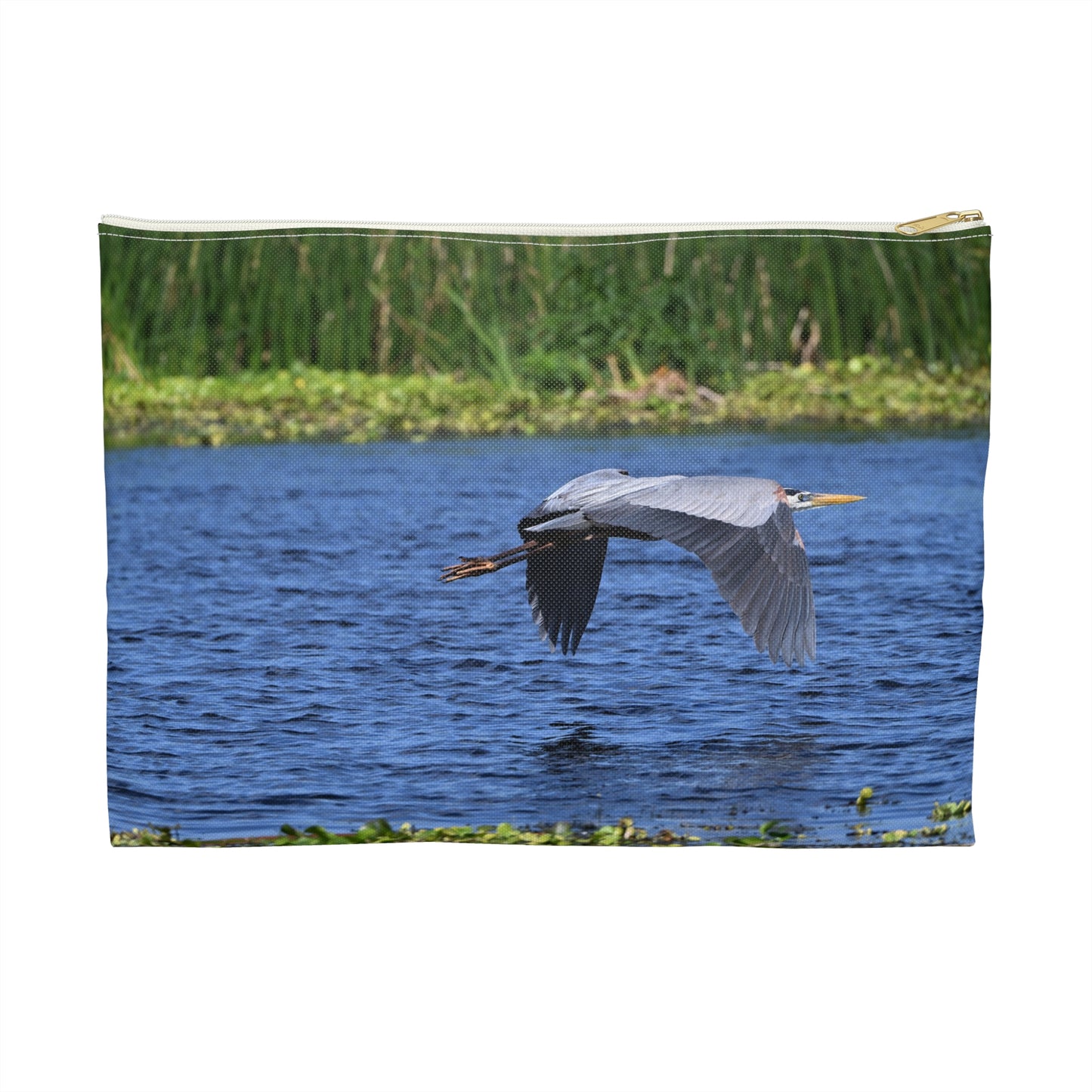 Nature-Inspired Accessory Pouch with Flying Heron Design, Wildlife Organizer, Eco-Friendly Gift, Travel Essentials, Bird Lover's Tote
