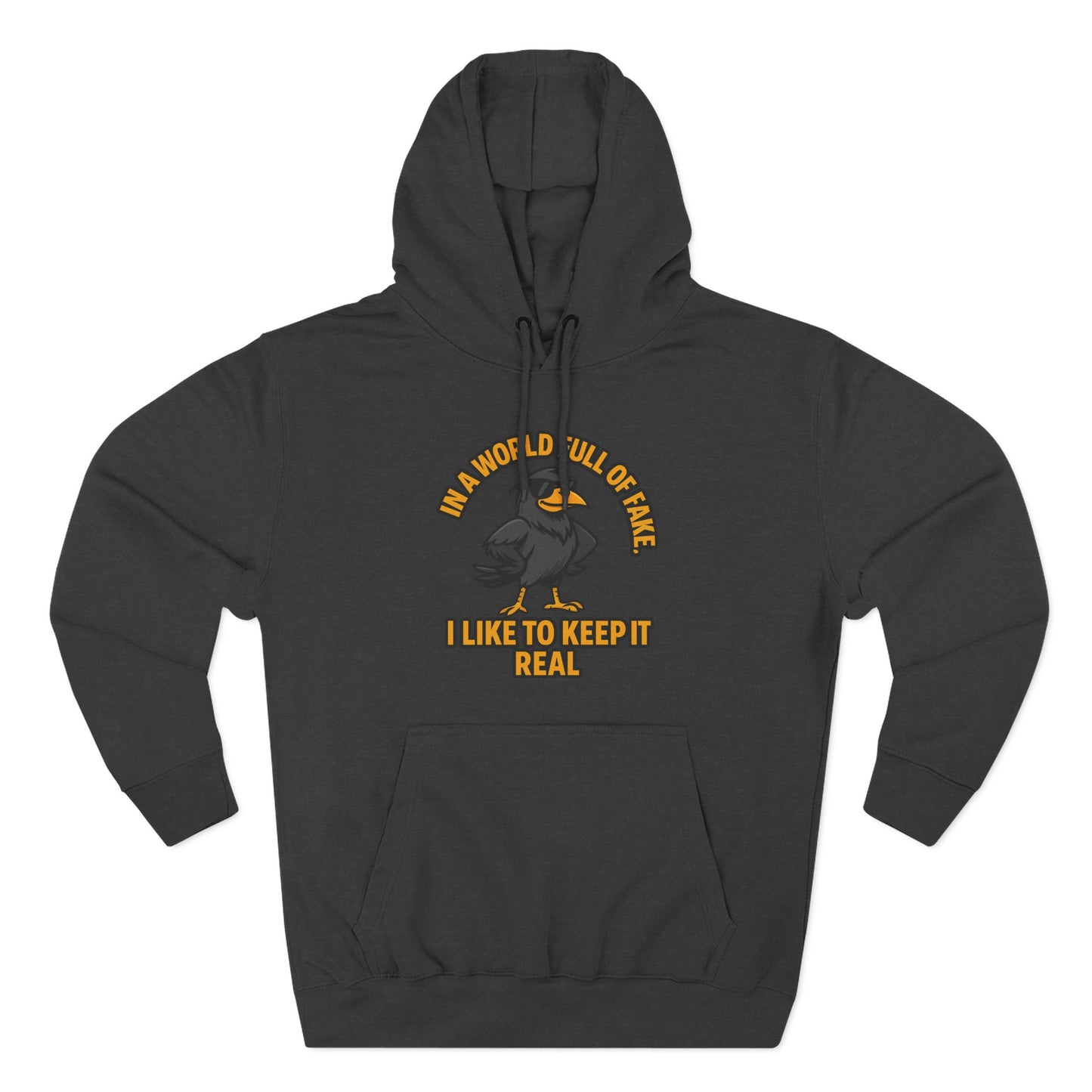 Three-Panel Hoodie — Funny Ostrich "I Like to Keep It Real" Graphic
