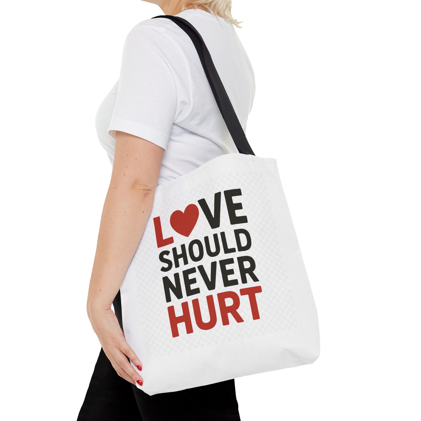 Love Should Never Hurt Tote Bag – Inspirational Gift for Awareness Events, Eco-Friendly Reusable Shopping Bag, Positive Affirmation Bag