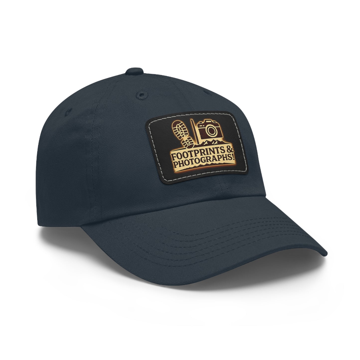 Leather Patch Dad Hat — "Footprints & Photographs" Outdoor Photographer Cap