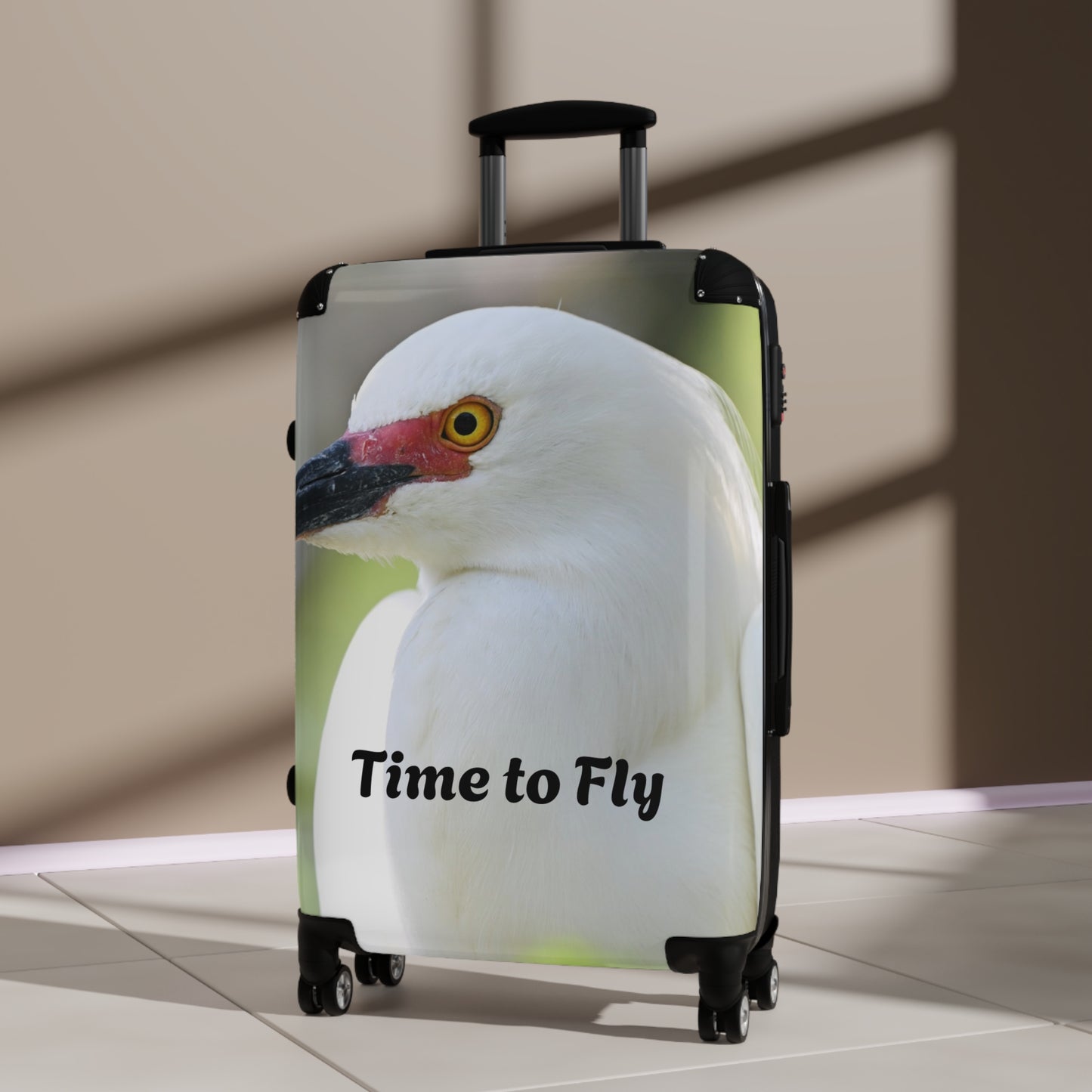 Stylish Suitcase for Travel Enthusiasts, Custom Luggage, Perfect Gift for Travelers, Time to Fly Design, Unique Travel Accessory