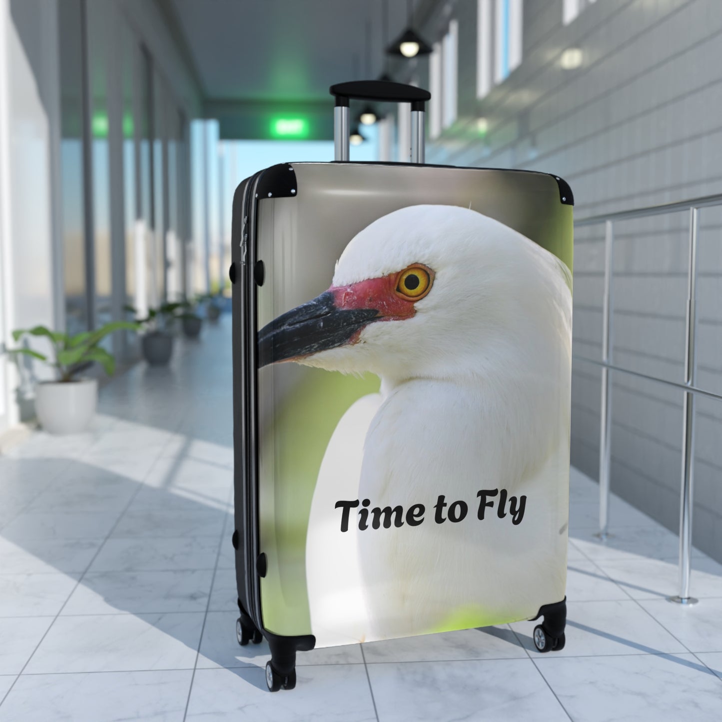 Stylish Suitcase for Travel Enthusiasts, Custom Luggage, Perfect Gift for Travelers, Time to Fly Design, Unique Travel Accessory