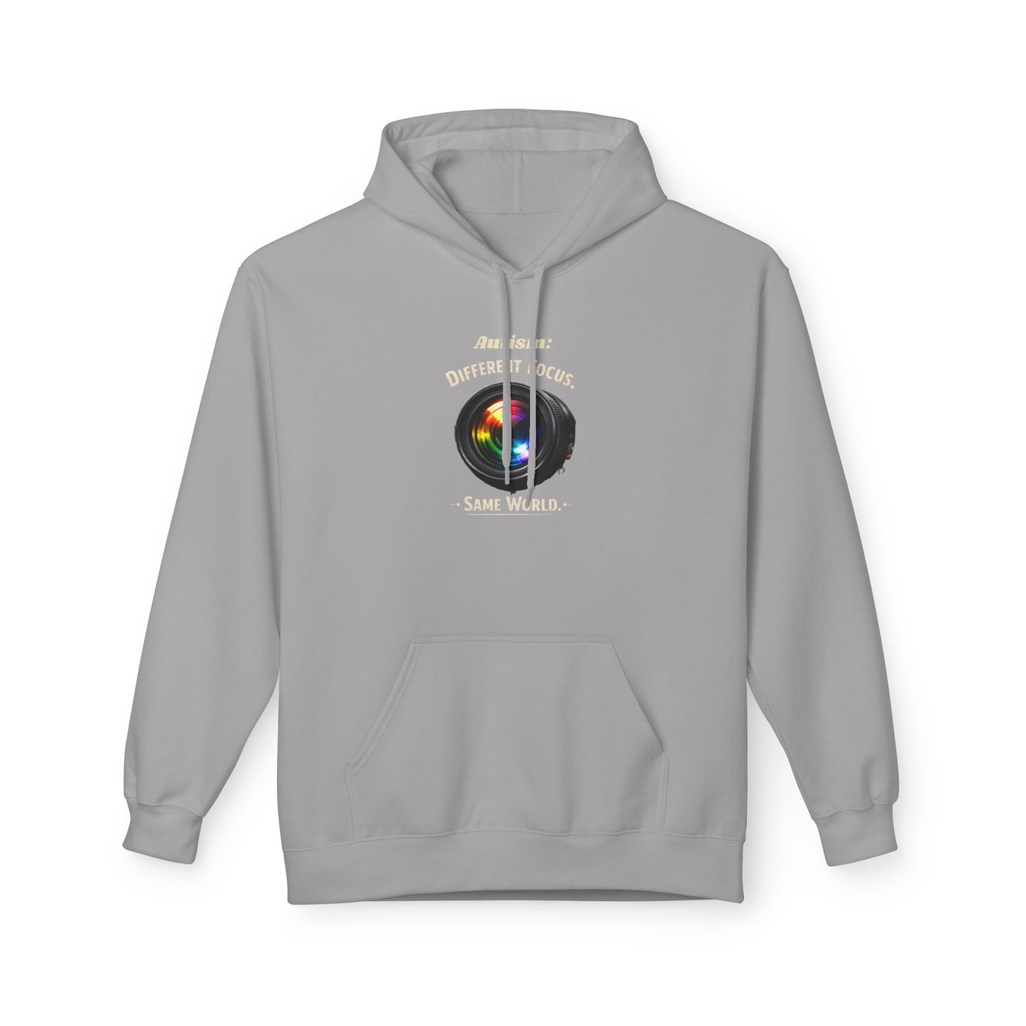 Hoodie — 'Different Not Less, Same World' Rainbow Eye Graphic