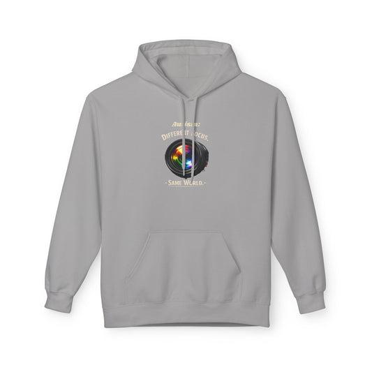 Hoodie — 'Different Not Less, Same World' Rainbow Eye Graphic