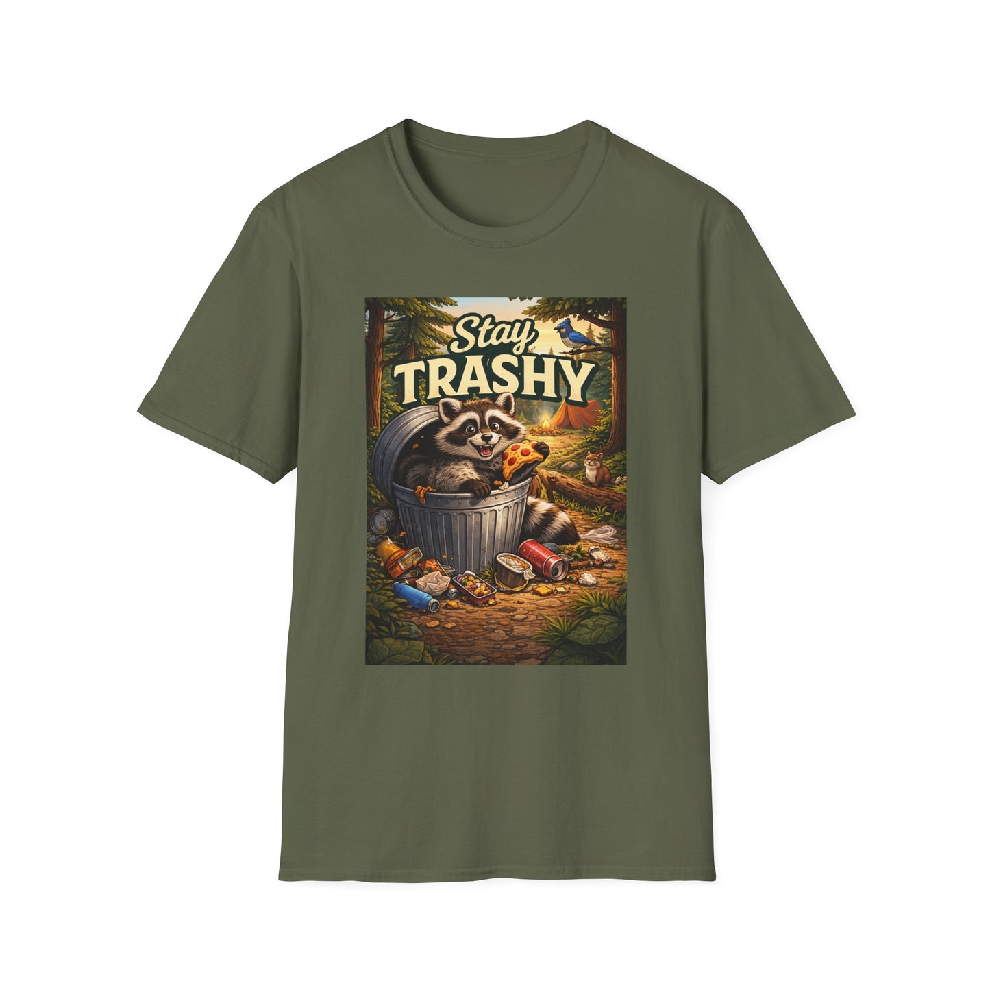 Stay Trashy Raccoon T-Shirt — Funny Garbage Bandit Graphic Tee