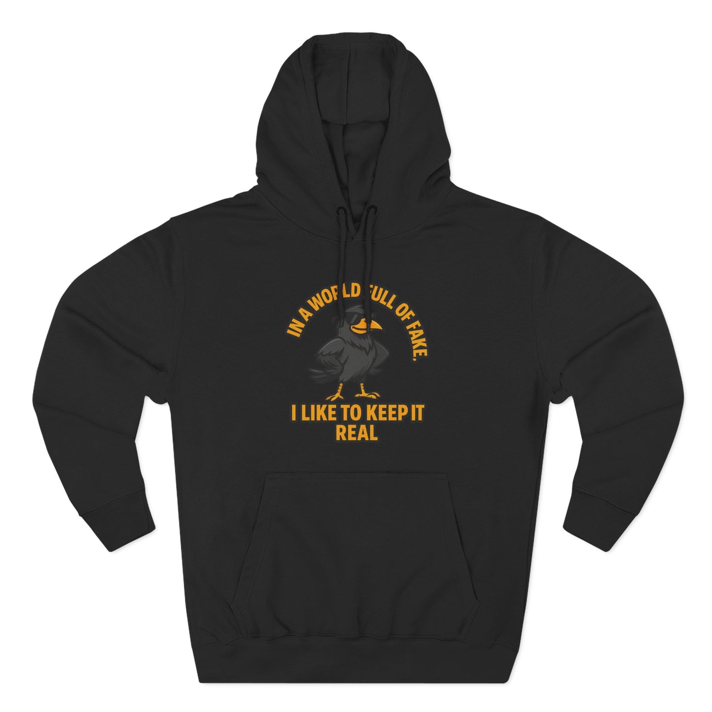 Three-Panel Hoodie — Funny Ostrich "I Like to Keep It Real" Graphic