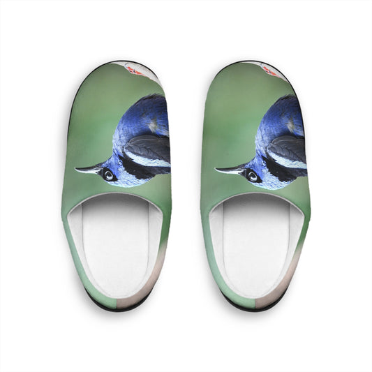 Blue Wren Indoor Slippers — Cozy Women's Bird Print House Shoes