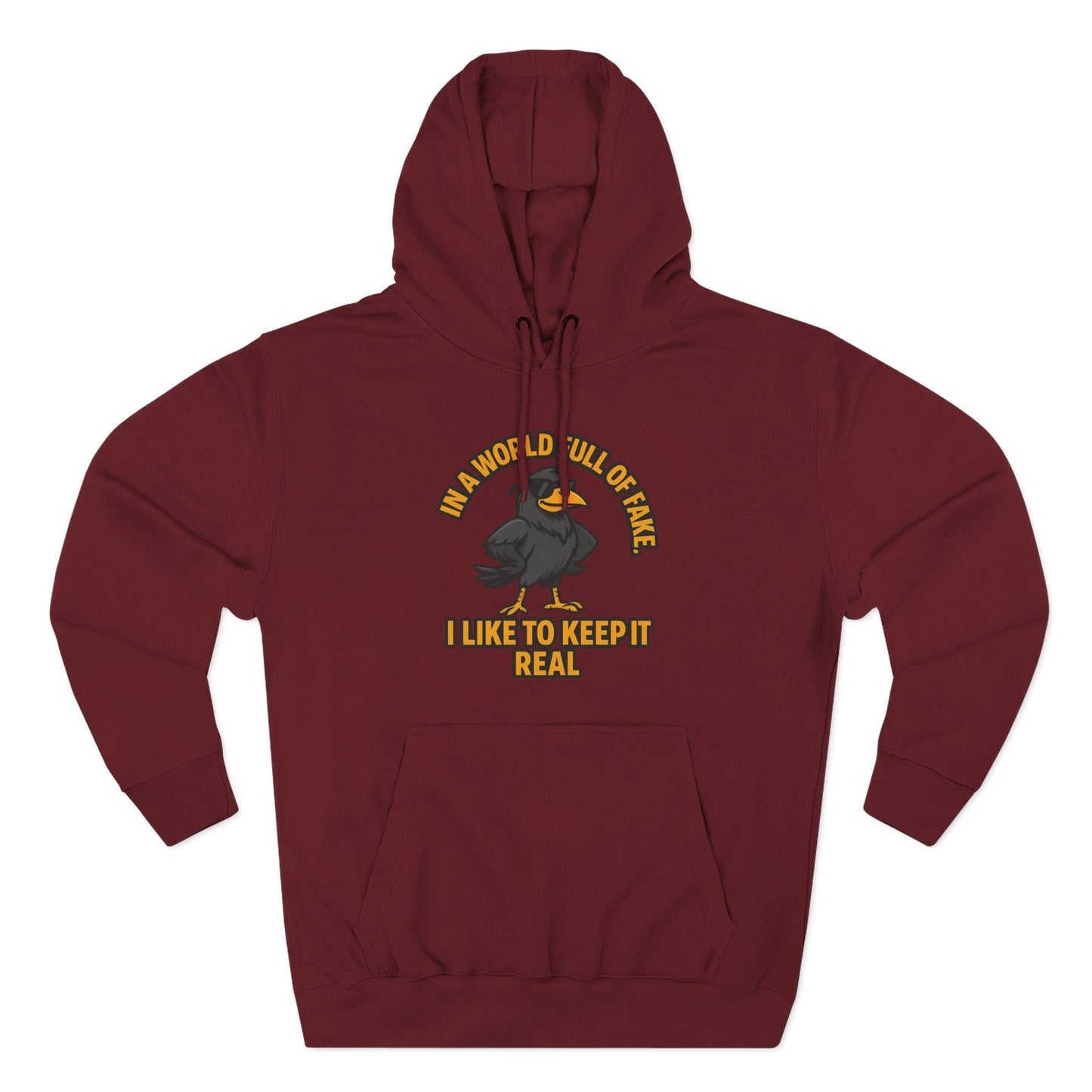 Three-Panel Hoodie — Funny Ostrich "I Like to Keep It Real" Graphic