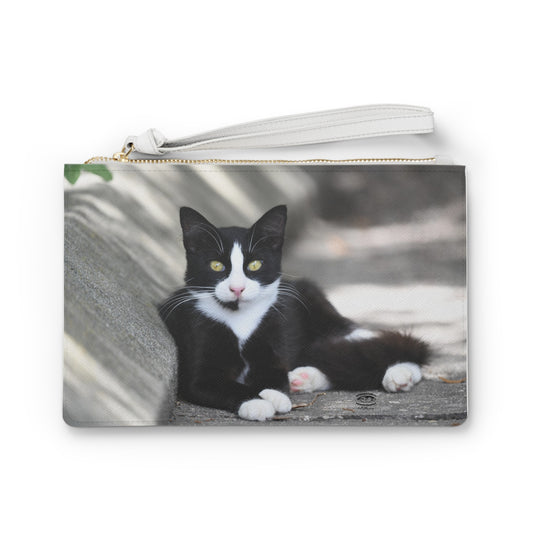Tuxedo Cat Clutch Bag — Cute Black & White Cat Wristlet Purse