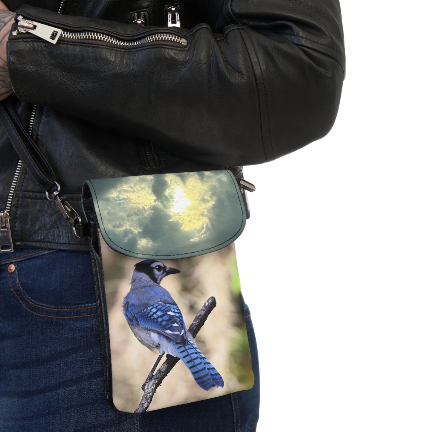 Stylish Small Cell Phone Wallet - Bird & Cloud Design, Minimalist Purse, Travel Accessory, Great Gift for Nature Lovers, Everyday Use
