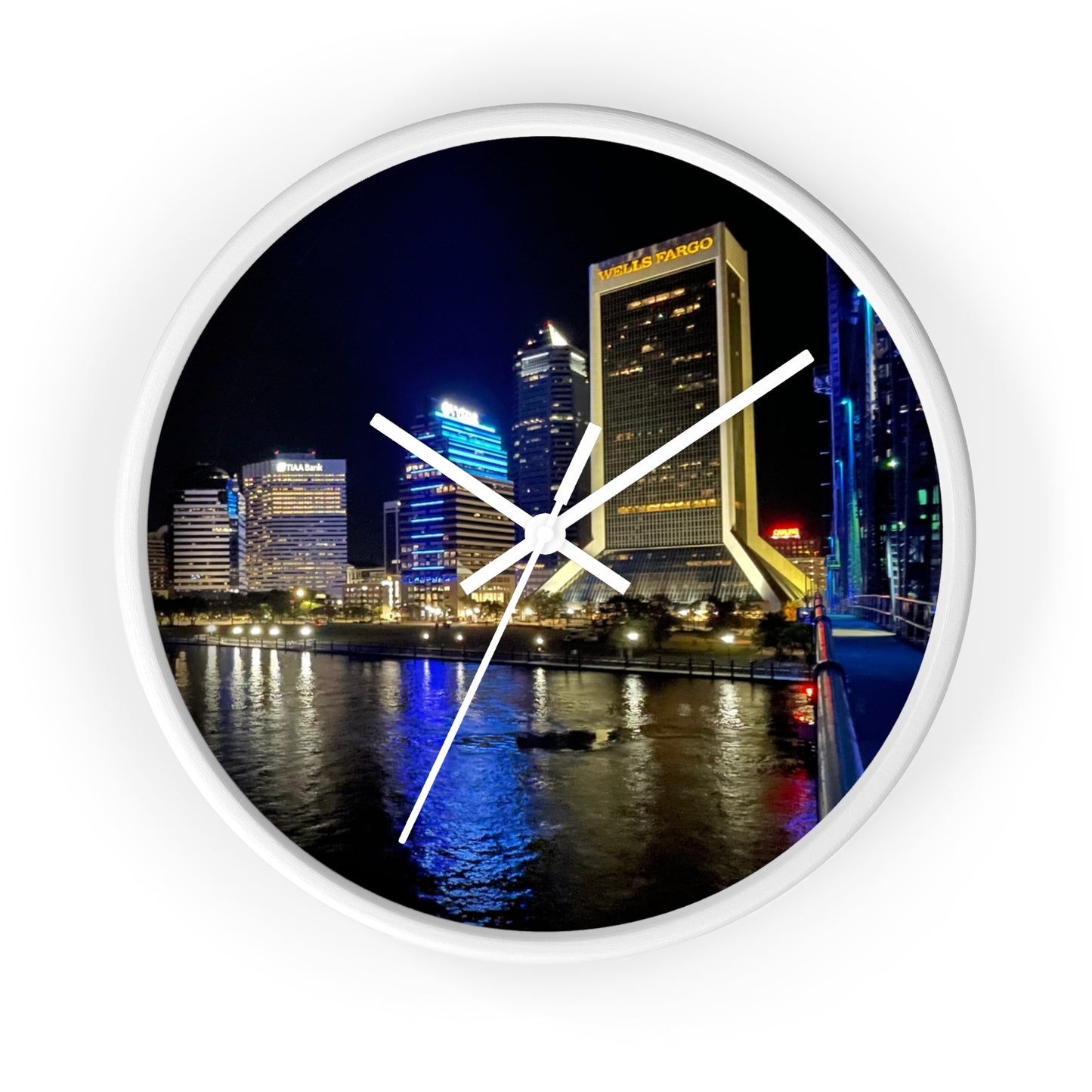 City Nightscape Wall Clock — Illuminated Skyline Reflection Clock for Modern Home Décor
