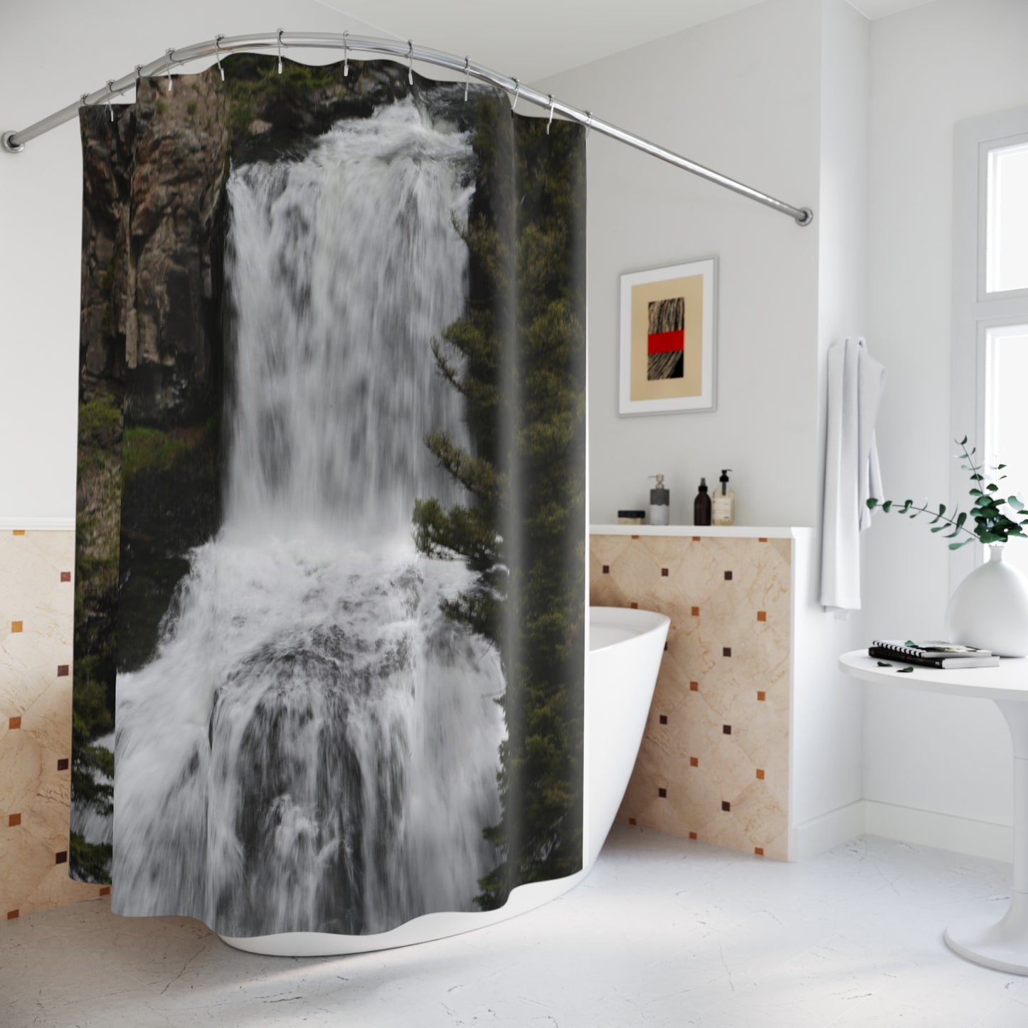 Nature-Inspired Shower Curtain, Waterfall Design, Boho Bathroom Decor, Home Accessories, Gift for Nature Lovers, Unique Bathroom Style