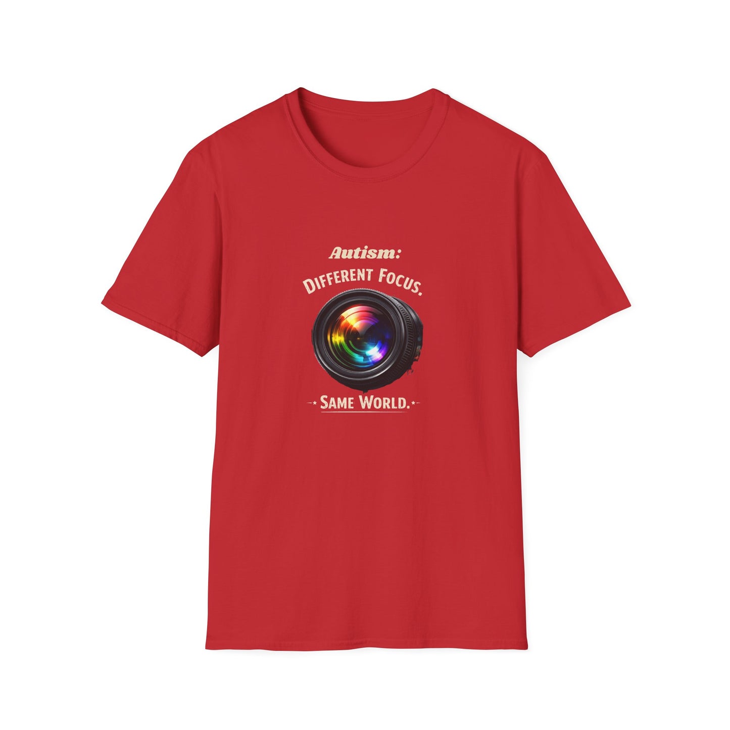 Autism: Different Focus Same World T-Shirt — Camera Lens Awareness Tee