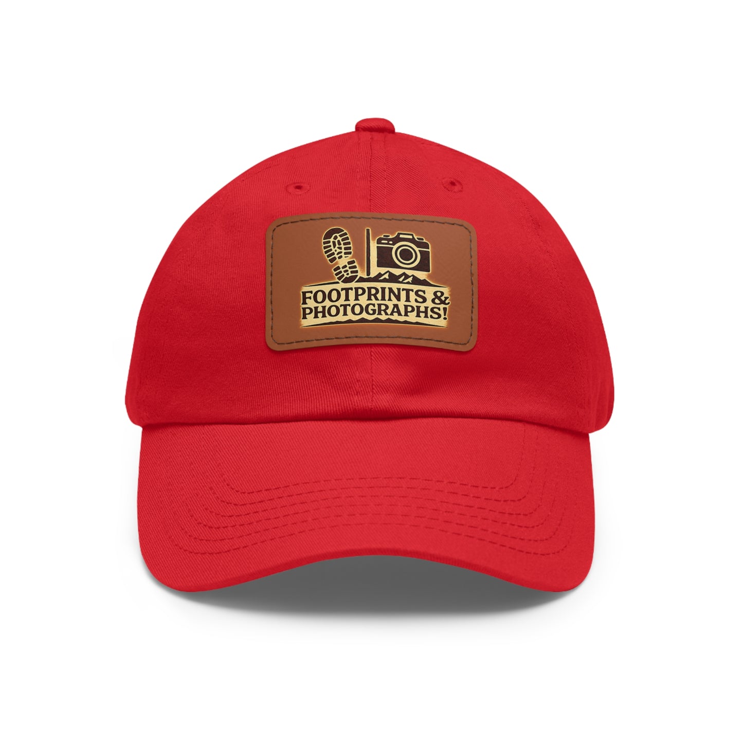 Leather Patch Dad Hat — "Footprints & Photographs" Outdoor Photographer Cap
