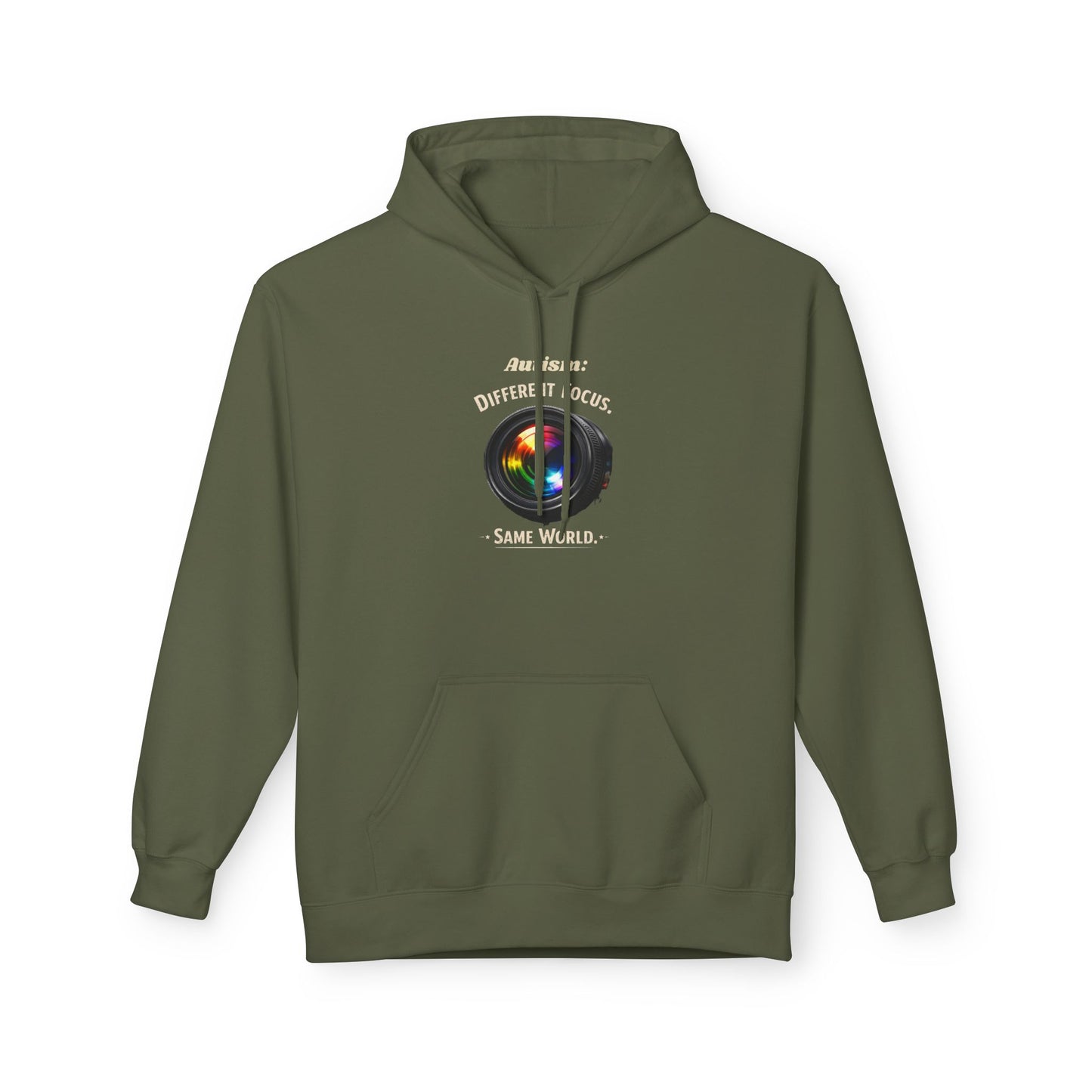 Hoodie — 'Different Not Less, Same World' Rainbow Eye Graphic