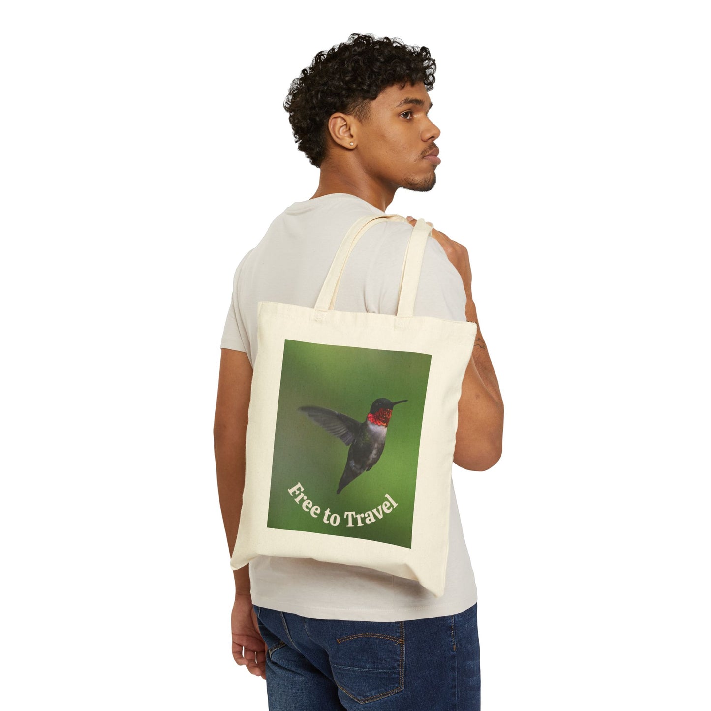 Cotton Canvas Tote Bag with Hummingbird