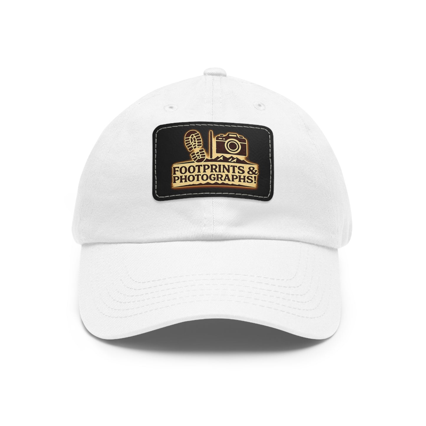 Leather Patch Dad Hat — "Footprints & Photographs" Outdoor Photographer Cap