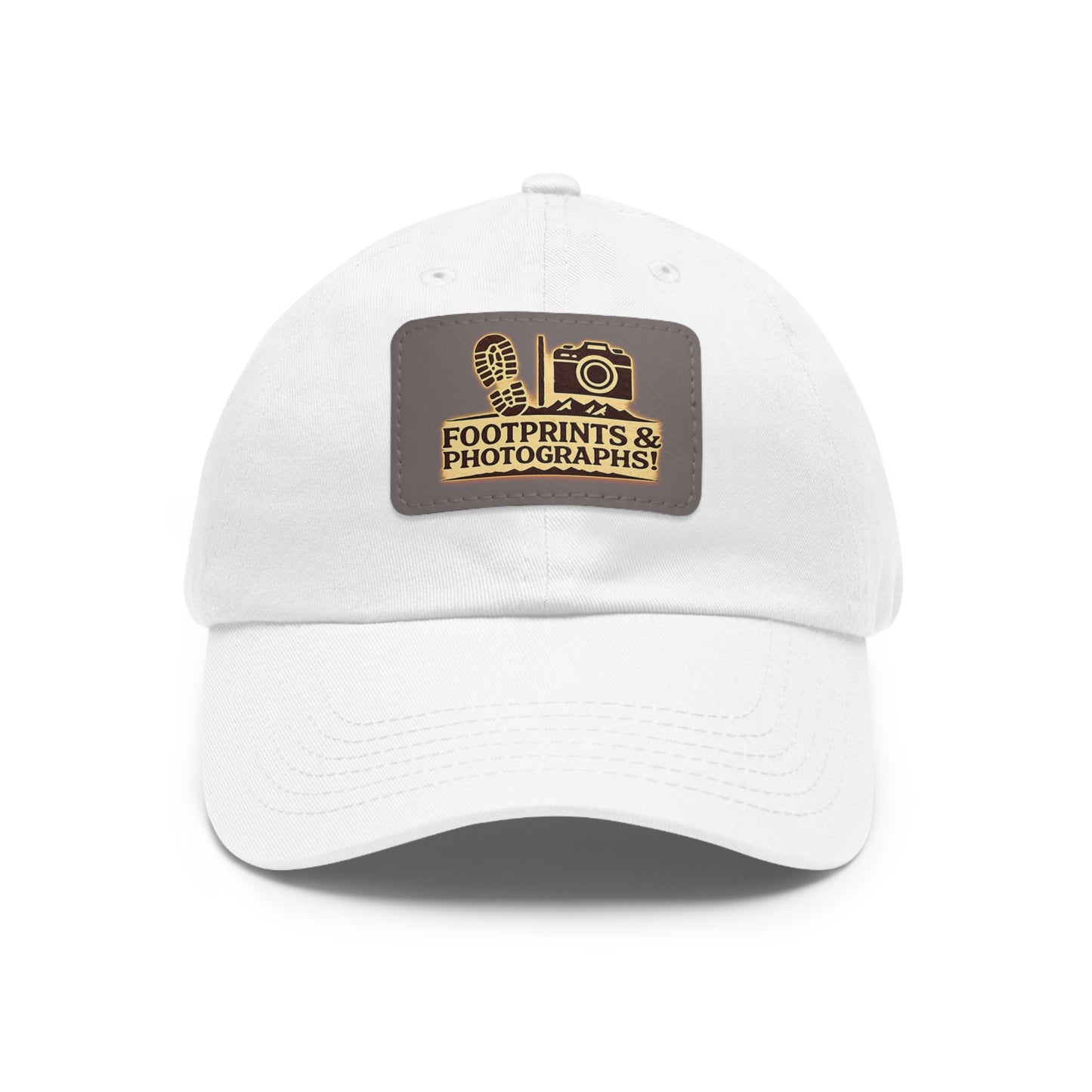 Leather Patch Dad Hat — "Footprints & Photographs" Outdoor Photographer Cap