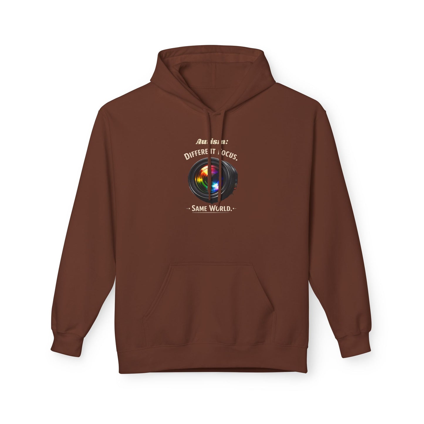 Hoodie — 'Different Not Less, Same World' Rainbow Eye Graphic