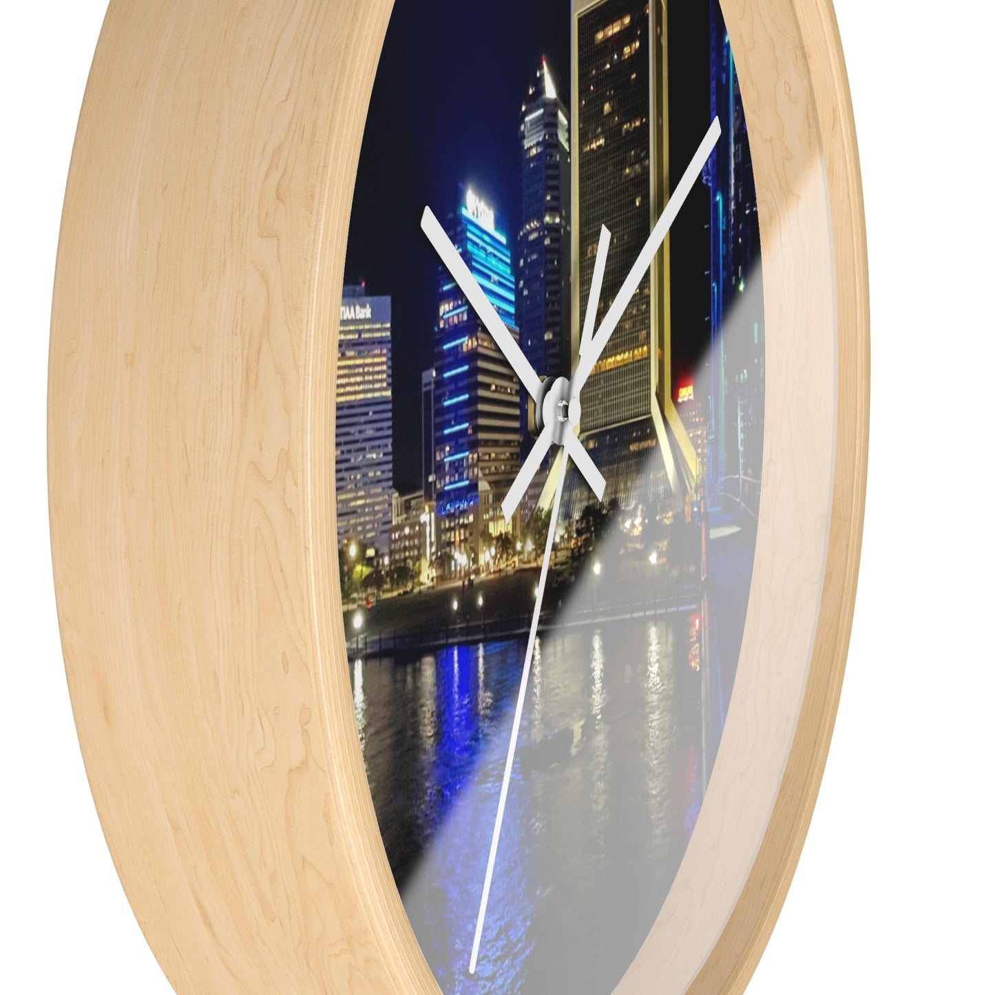 City Nightscape Wall Clock — Illuminated Skyline Reflection Clock for Modern Home Décor