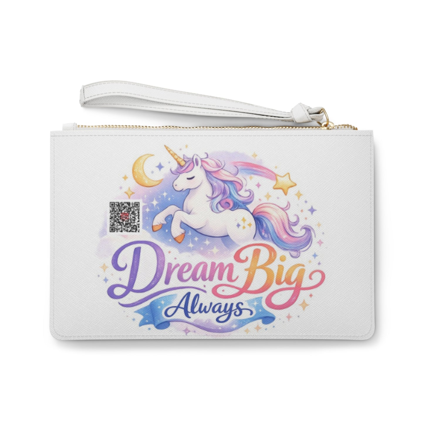 Clutch Bag — 'Dream Big Always' Unicorn Wristlet Clutch, Cute Pastel Magic Accessory for Girls & Teens