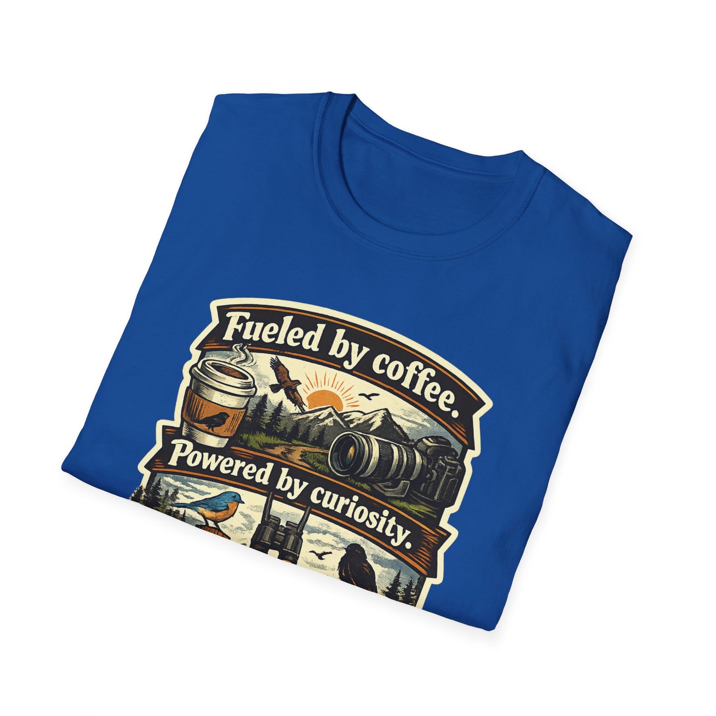 Birdwatcher Graphic T-Shirt — "Fueled by Coffee. Powered by Curiosity. Braking for Birds."
