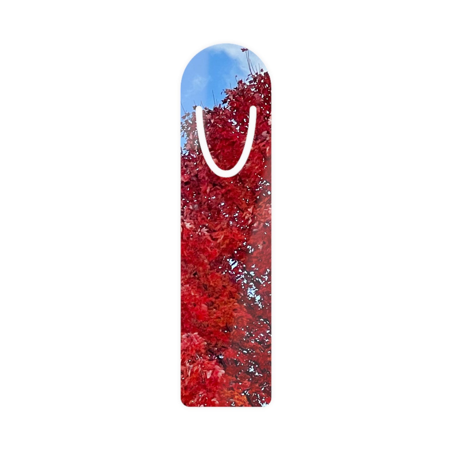 Autumn Red Maple Metal Bookmark — Scenic Fall Leaves Bookmark
