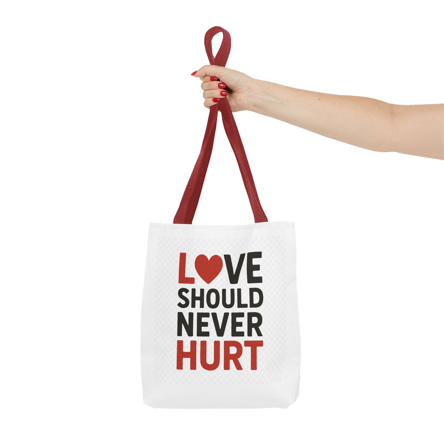 Love Should Never Hurt Tote Bag – Inspirational Gift for Awareness Events, Eco-Friendly Reusable Shopping Bag, Positive Affirmation Bag