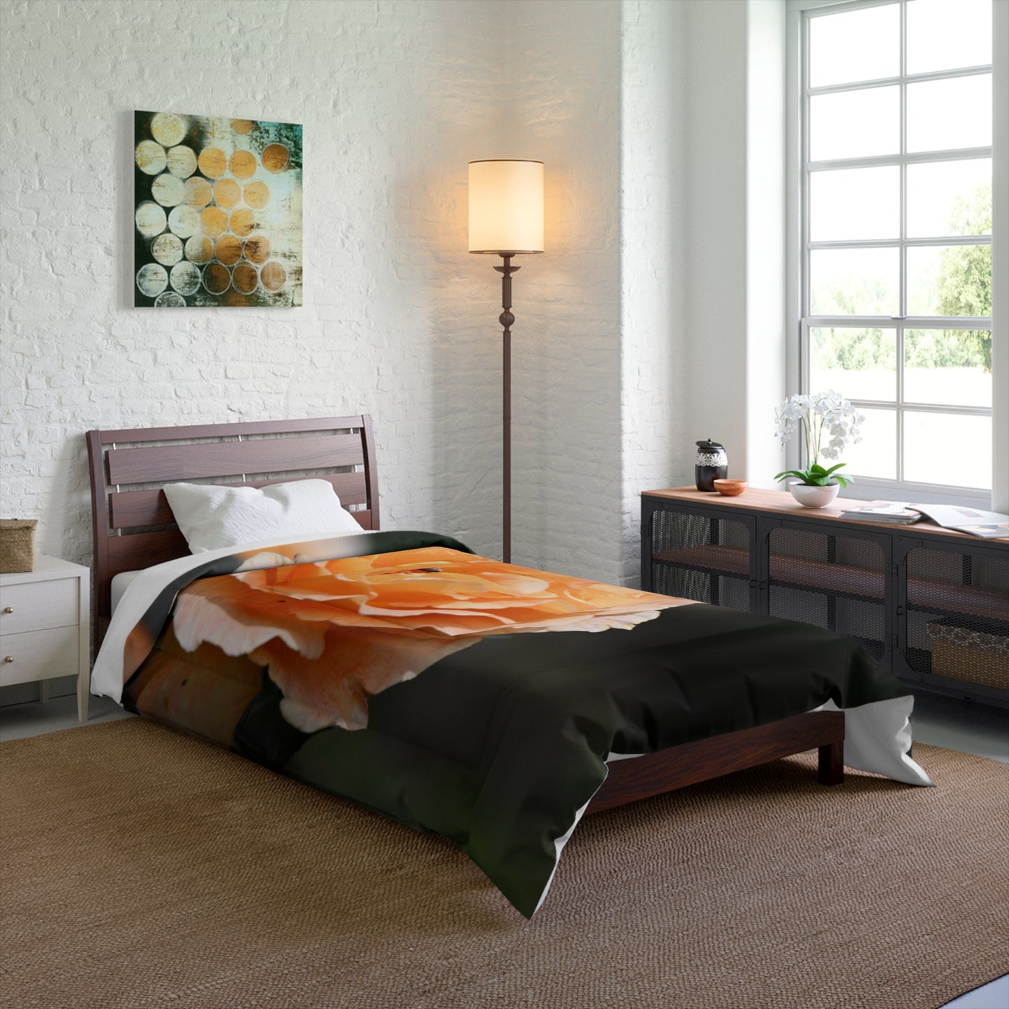 Floral Comforter - Large Peach Rose Print Bedding for Cozy Bedrooms