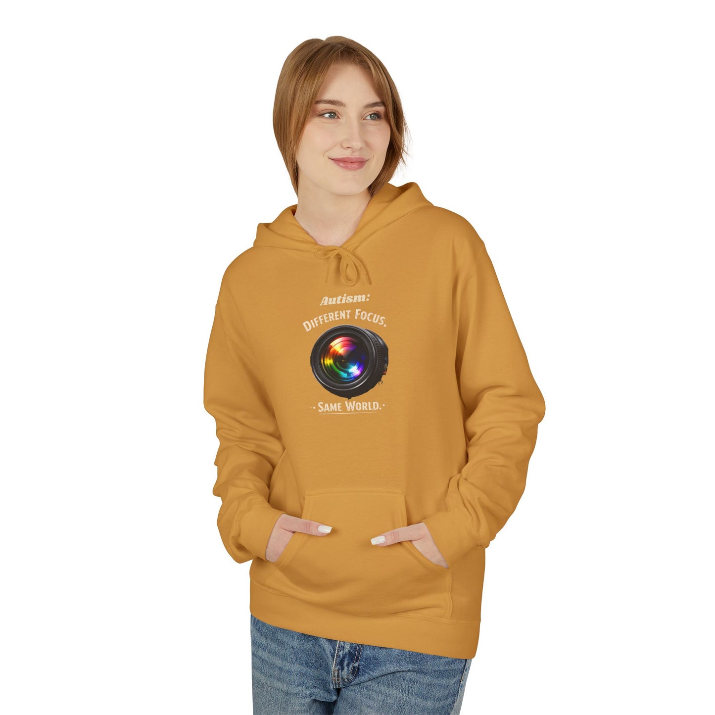 Hoodie — 'Different Not Less, Same World' Rainbow Eye Graphic