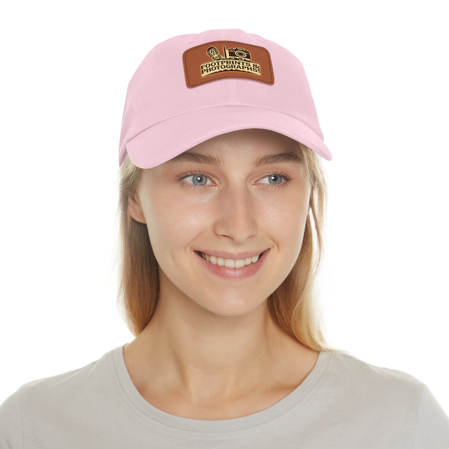 Leather Patch Dad Hat — "Footprints & Photographs" Outdoor Photographer Cap