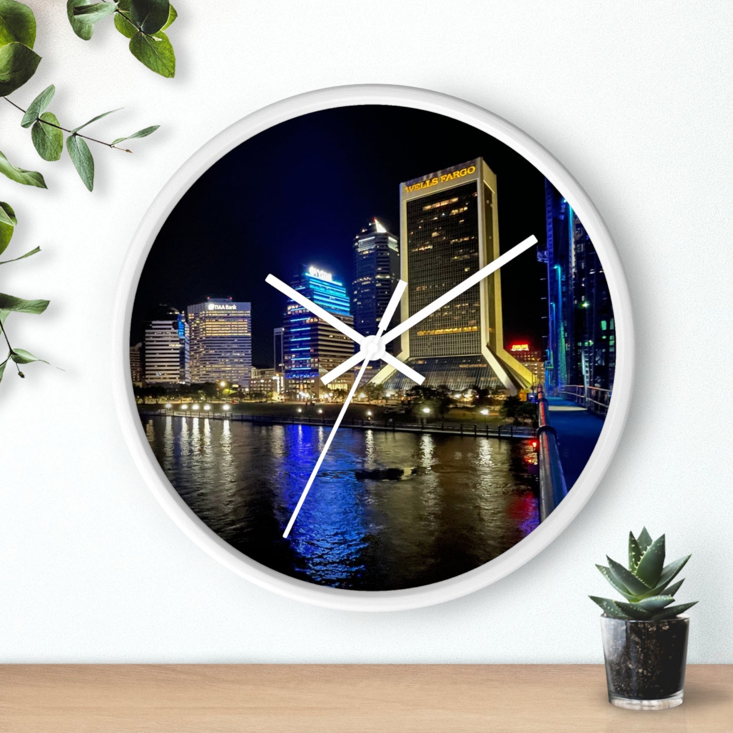 City Nightscape Wall Clock — Illuminated Skyline Reflection Clock for Modern Home Décor