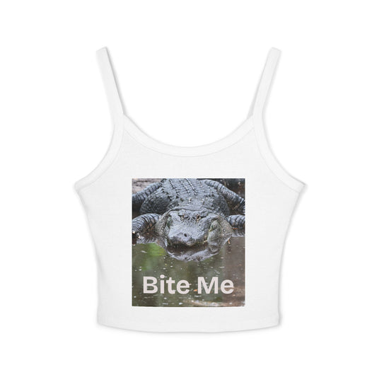Sassy Cropped Tank Top, Bite Me Graphic Top, Summer Casual Wear, Trendy Women’s Shirt, Perfect for BBQs and Vacations