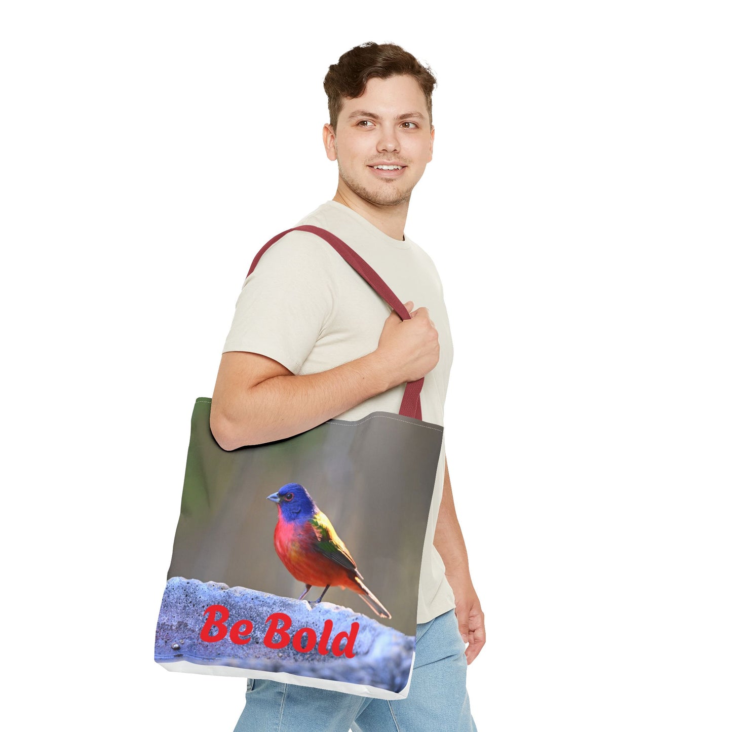 Colorful Bird Be Bold Tote Bag, Eco-Friendly Art Tote, Nature Lover Gift, Inspirational Quote Bag, Everyday Carry-All