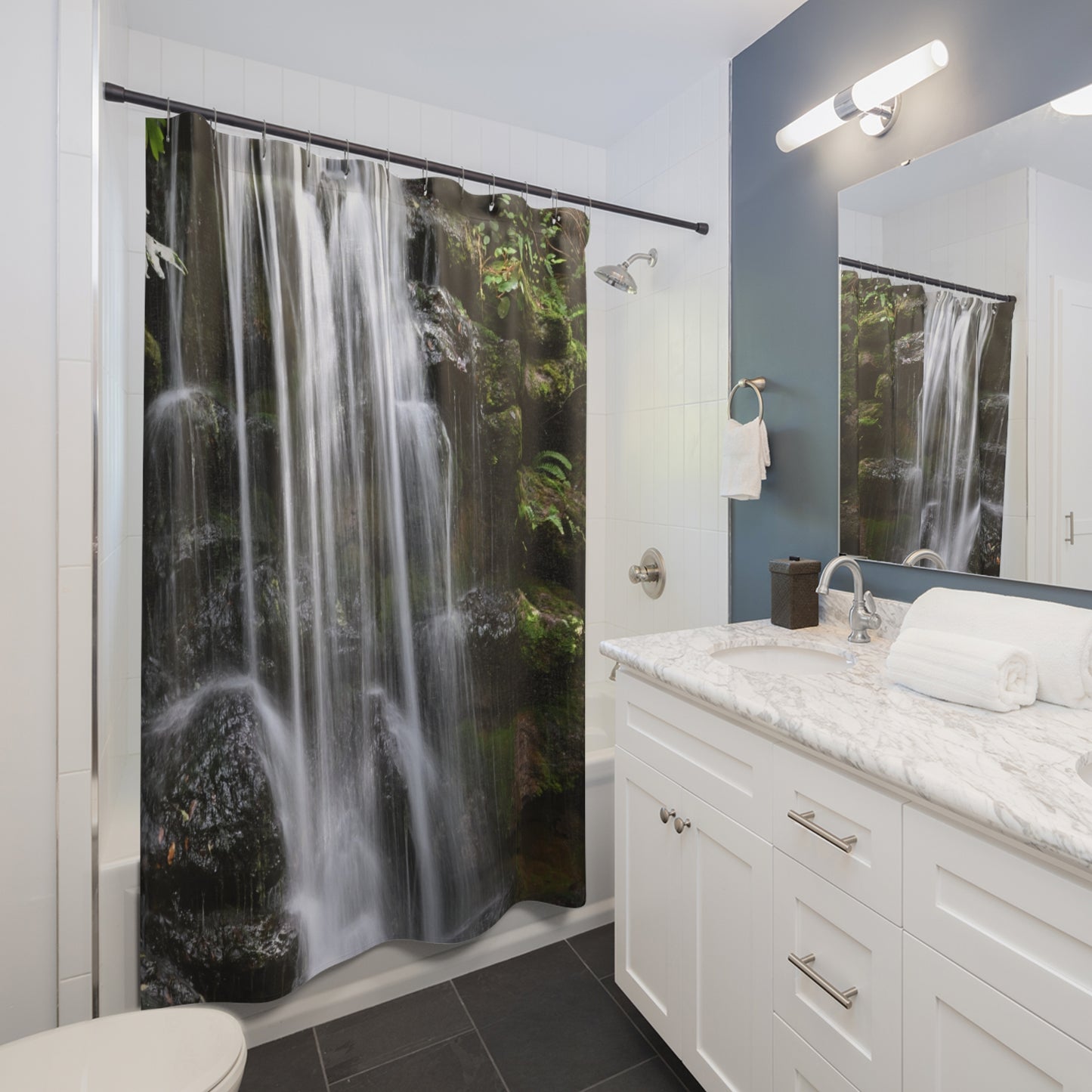 Serene Waterfall Shower Curtain - Tranquil Bathroom Decor, Nature-Inspired Home Accents, Relaxing Gift, Spa Vibes