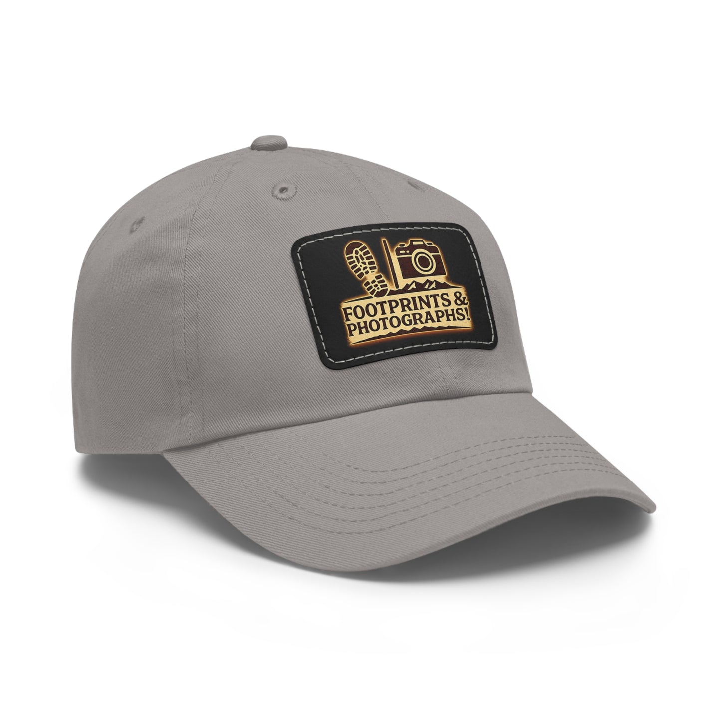 Leather Patch Dad Hat — "Footprints & Photographs" Outdoor Photographer Cap