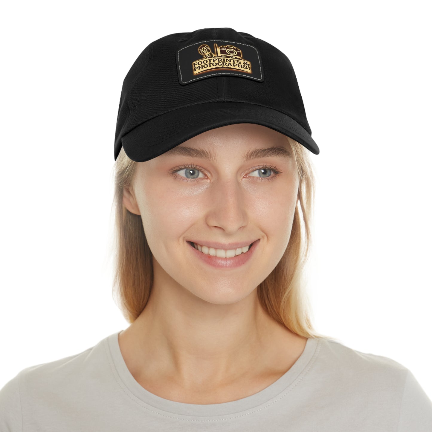 Leather Patch Dad Hat — "Footprints & Photographs" Outdoor Photographer Cap
