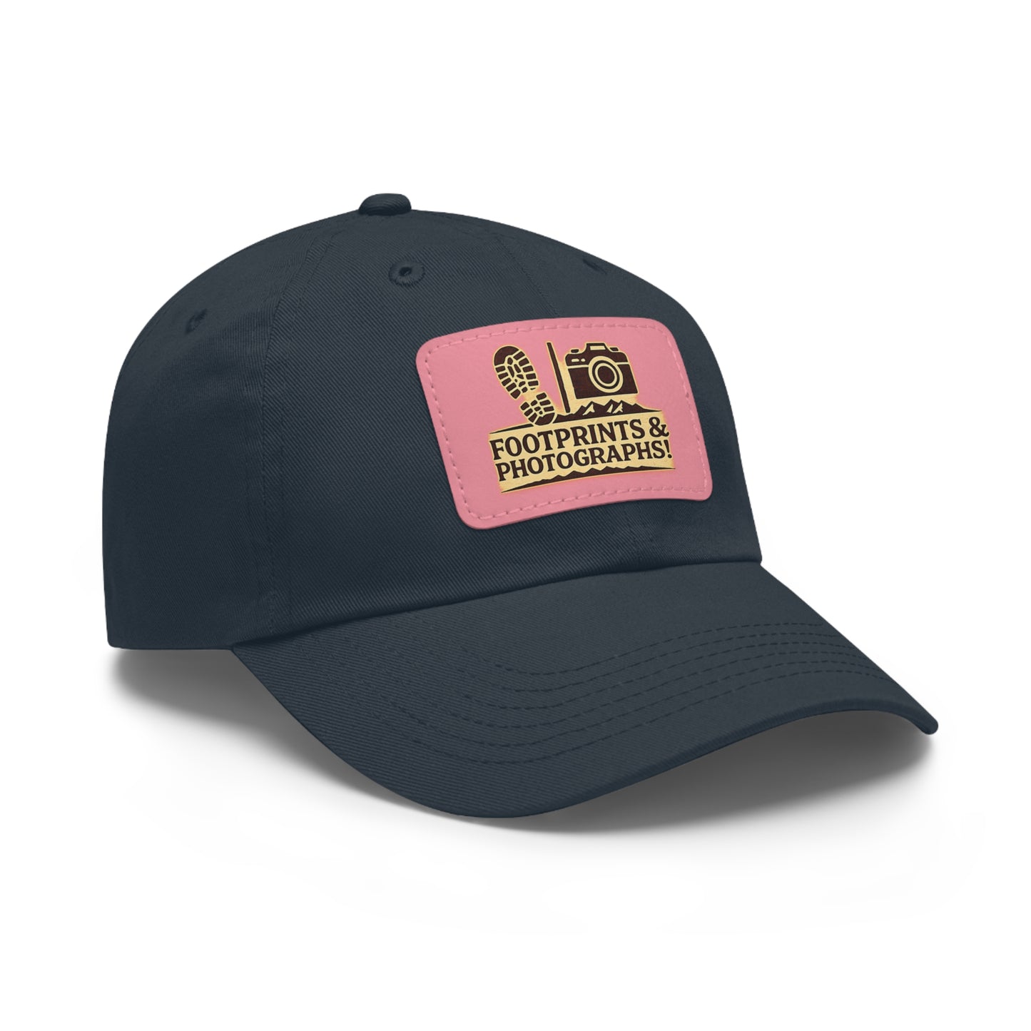 Leather Patch Dad Hat — "Footprints & Photographs" Outdoor Photographer Cap
