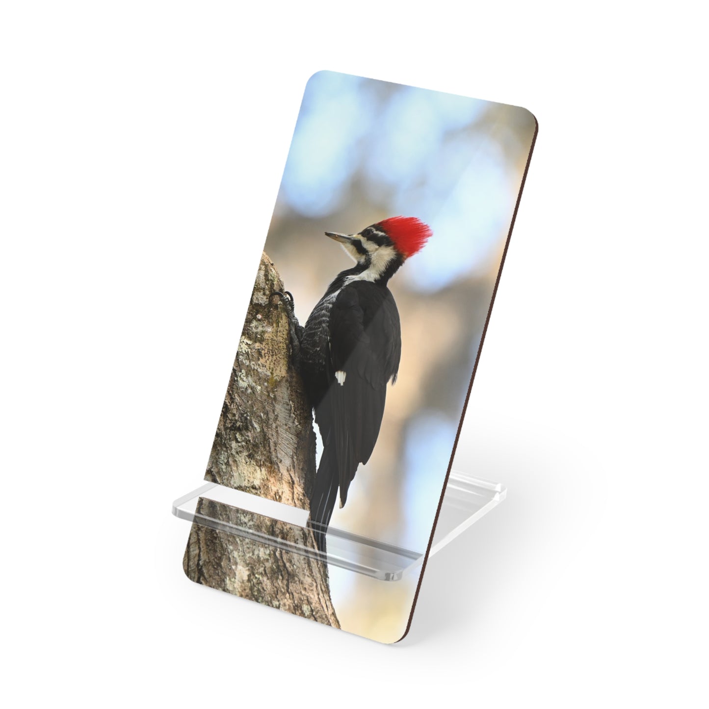 Woodpecker Phone Stand — Acrylic Mobile Display Stand for Smartphones