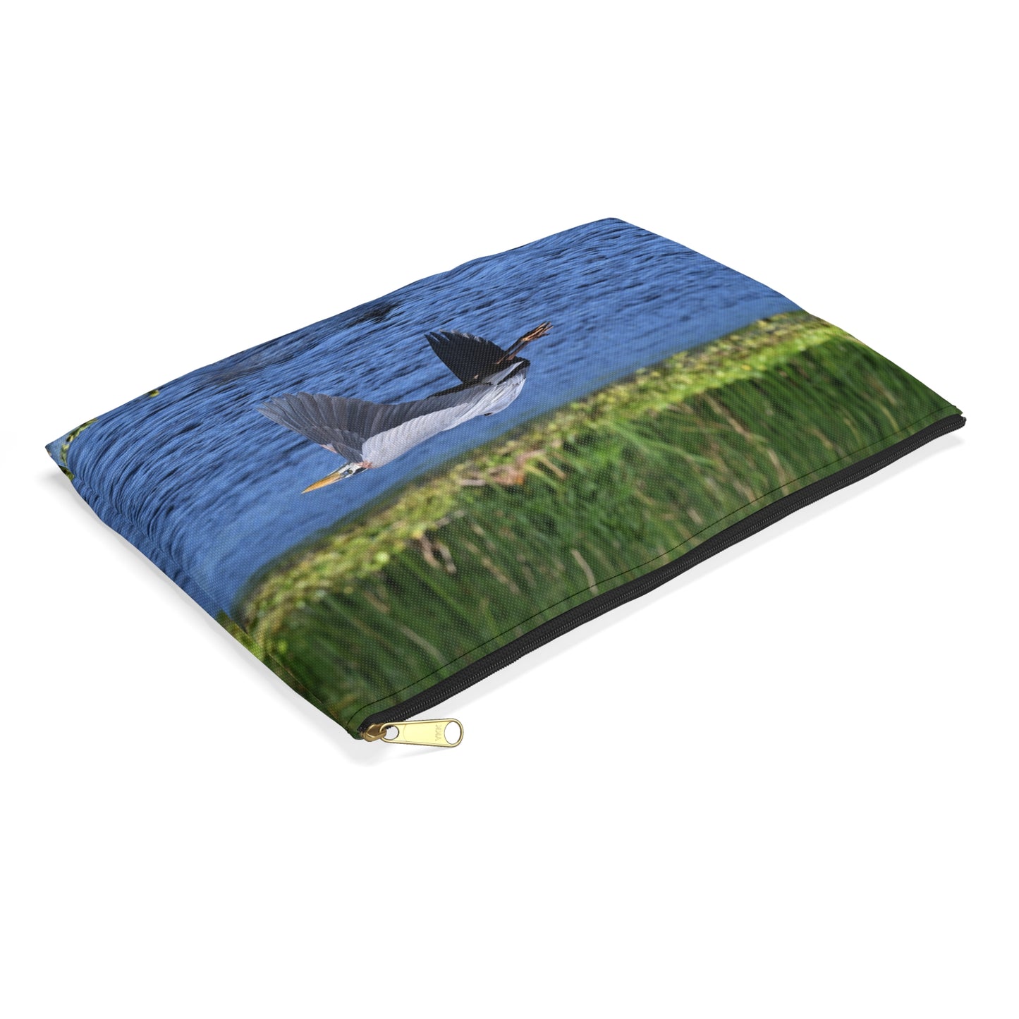 Nature-Inspired Accessory Pouch with Flying Heron Design, Wildlife Organizer, Eco-Friendly Gift, Travel Essentials, Bird Lover's Tote