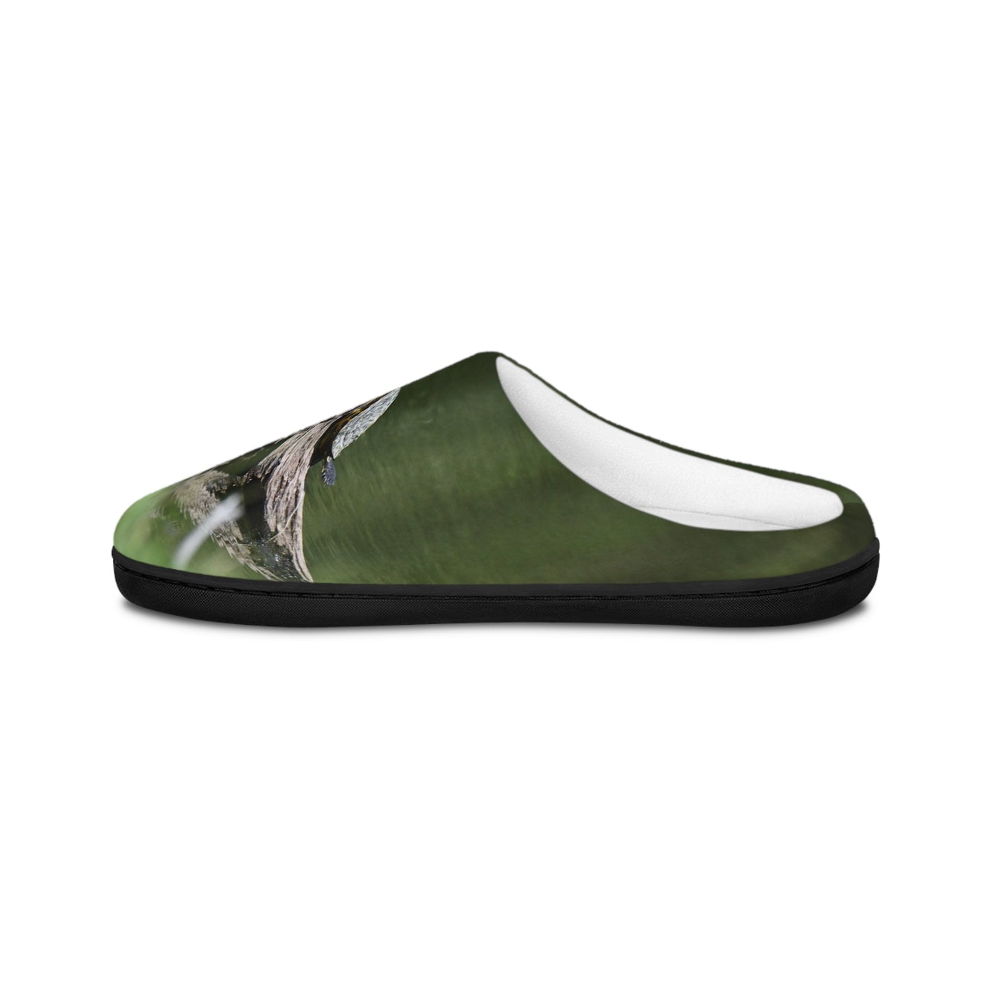 Green Nature Print Slippers — Cozy Indoor Women’s Slip-On with Mossy Bark Design