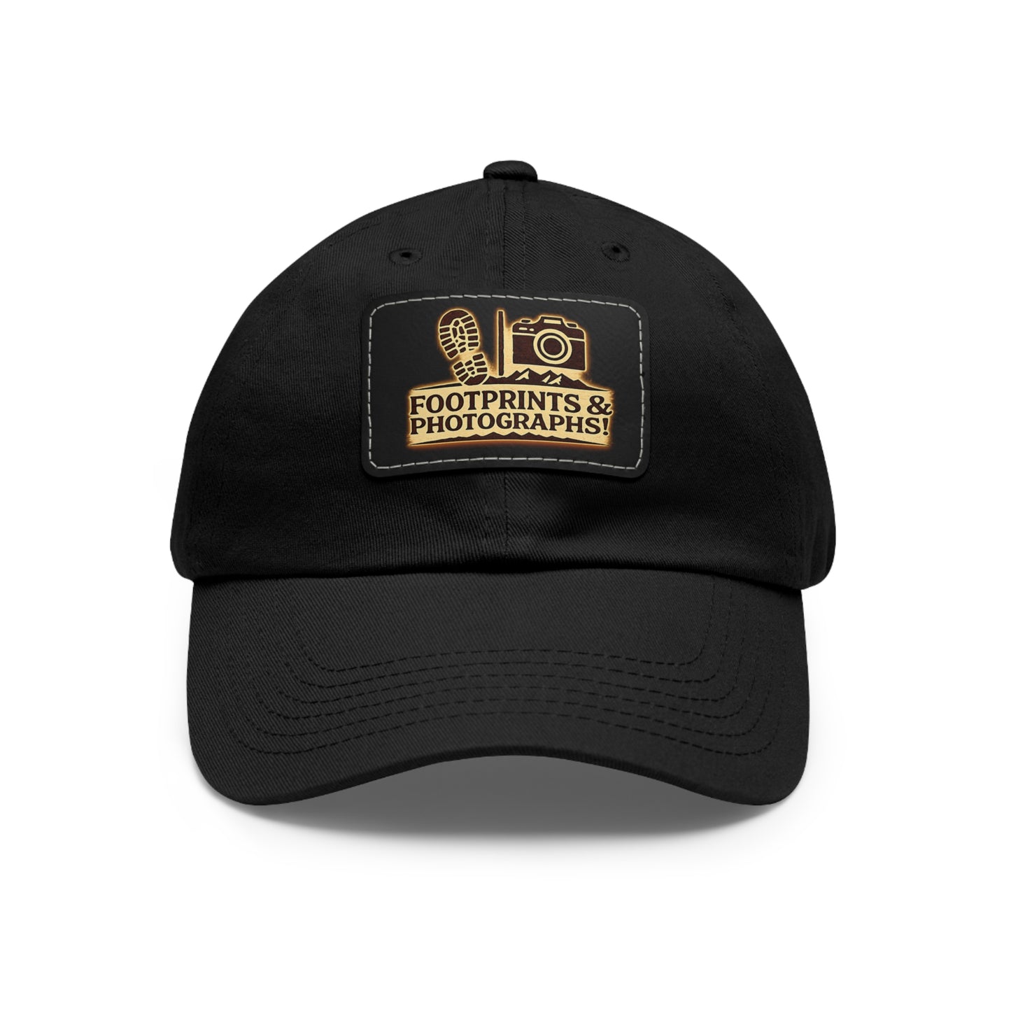 Leather Patch Dad Hat — "Footprints & Photographs" Outdoor Photographer Cap