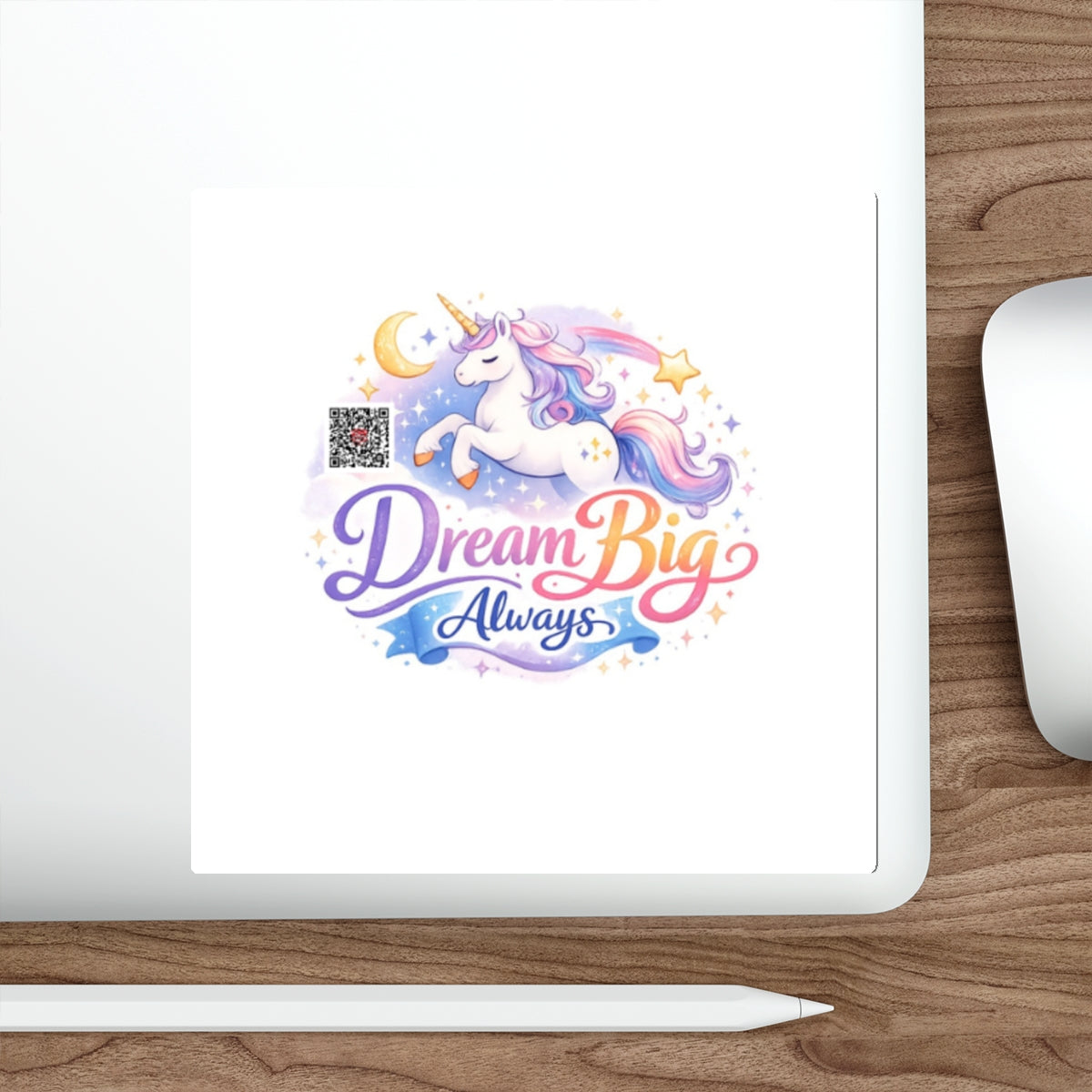 Dream Big Always Unicorn Die-Cut Sticker – Inspirational Pastel Vinyl Sticker for Laptops, Journals & Gifts