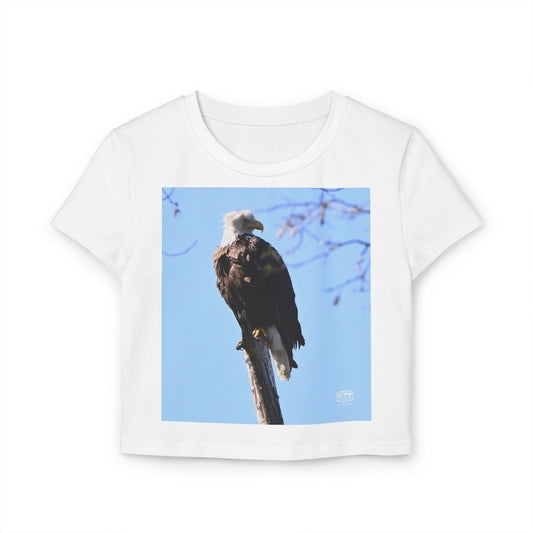 Eagle Graphic Women's Baby Tee, Cute Summer Top, Nature Lover Shirt, Casual Outfit, Gift for Birdwatchers, Earth Day Apparel