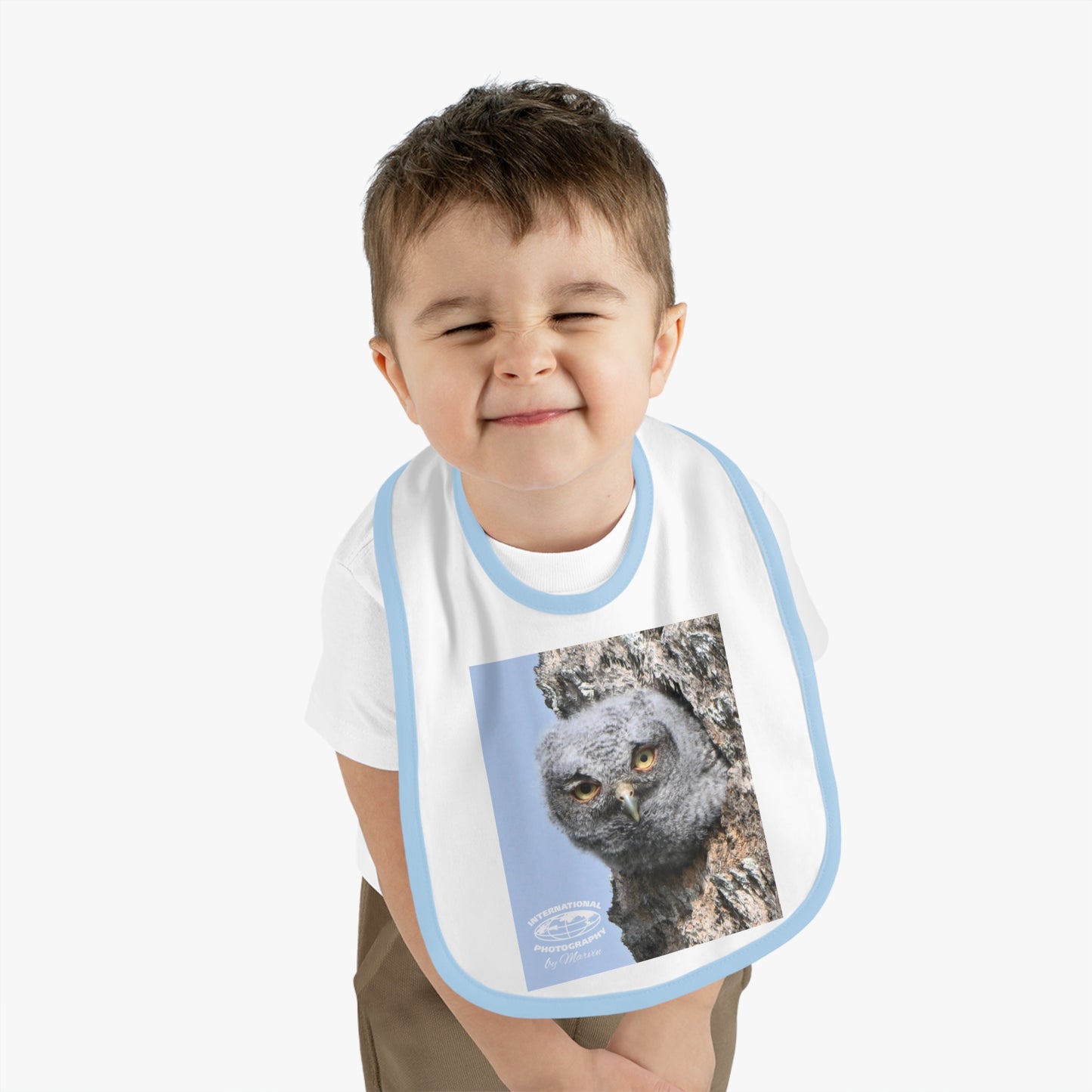 Cute Owl Baby Bib with Contrast Trim, Baby Feeding Gift, Infant Bib, Owl Lover Gift, Nursery Decor, Newborn Essential