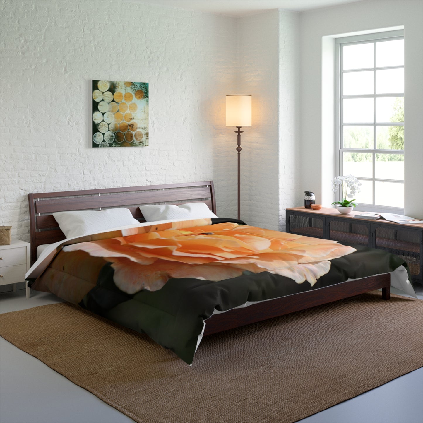 Floral Comforter - Large Peach Rose Print Bedding for Cozy Bedrooms