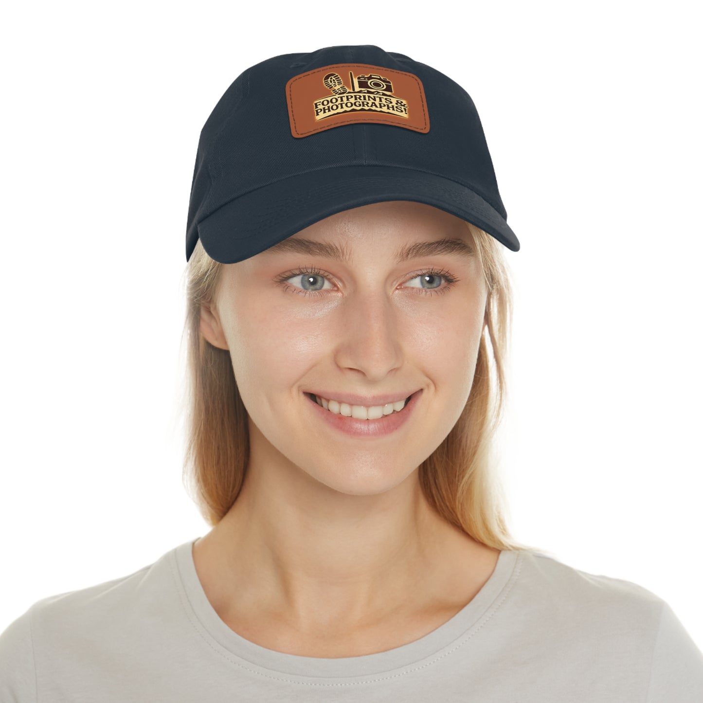 Leather Patch Dad Hat — "Footprints & Photographs" Outdoor Photographer Cap